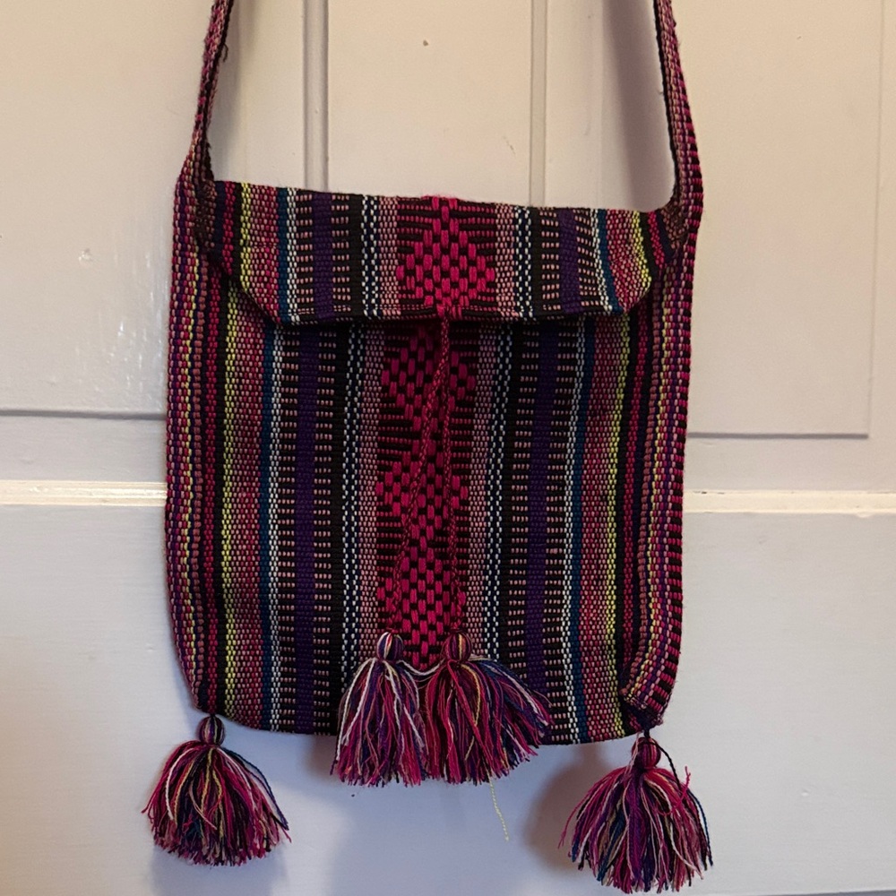 3/$25 Vibrant Striped Crossbody Bag with Tassels